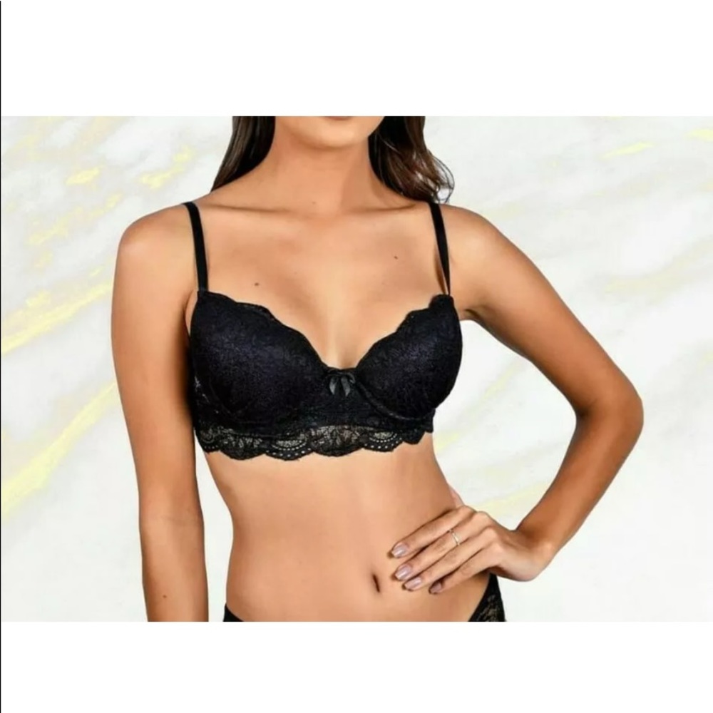 NWT  Brazilian Style Sexy Hot 🔥Underwired Padded Black Lace Bra Size Large